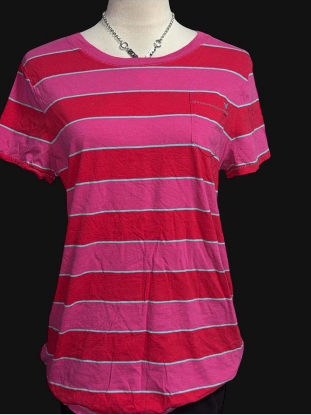 American Eagle Outfitters Pink and Red Striped Short Sleeve Tee